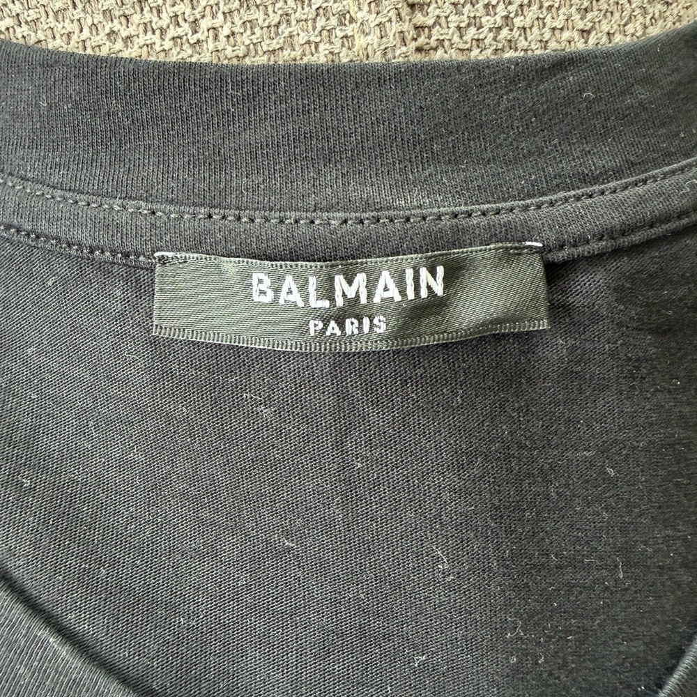 Balmain Black T-Shirt with White Logo - Picture 3 of 4